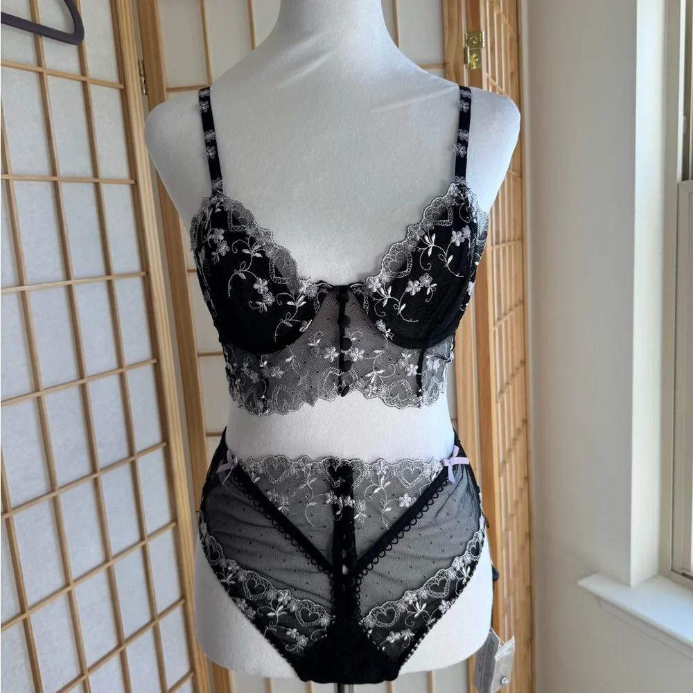 2pc NWT For Love & Lemons "Amour" Set, Retro Longline bra & panty - Picture 4 of 14